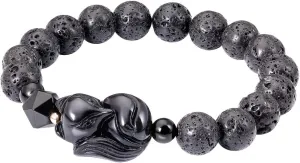 Lava Rock Howlite Obsidian Fox Bracelet for Women Men Lucky Gifts Essential Oil Diffuse Yoga Meditation Elastic Friendship Bracelets