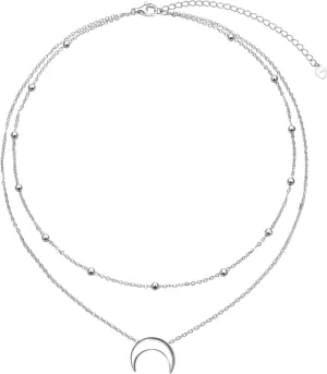 Layered Choker Necklace S925 Sterling Silver Star Full Moon Daisy Flower Pendant Disc Jewelry Adjustable Clavicle Necklaces for Women Girls Birthday Gifts