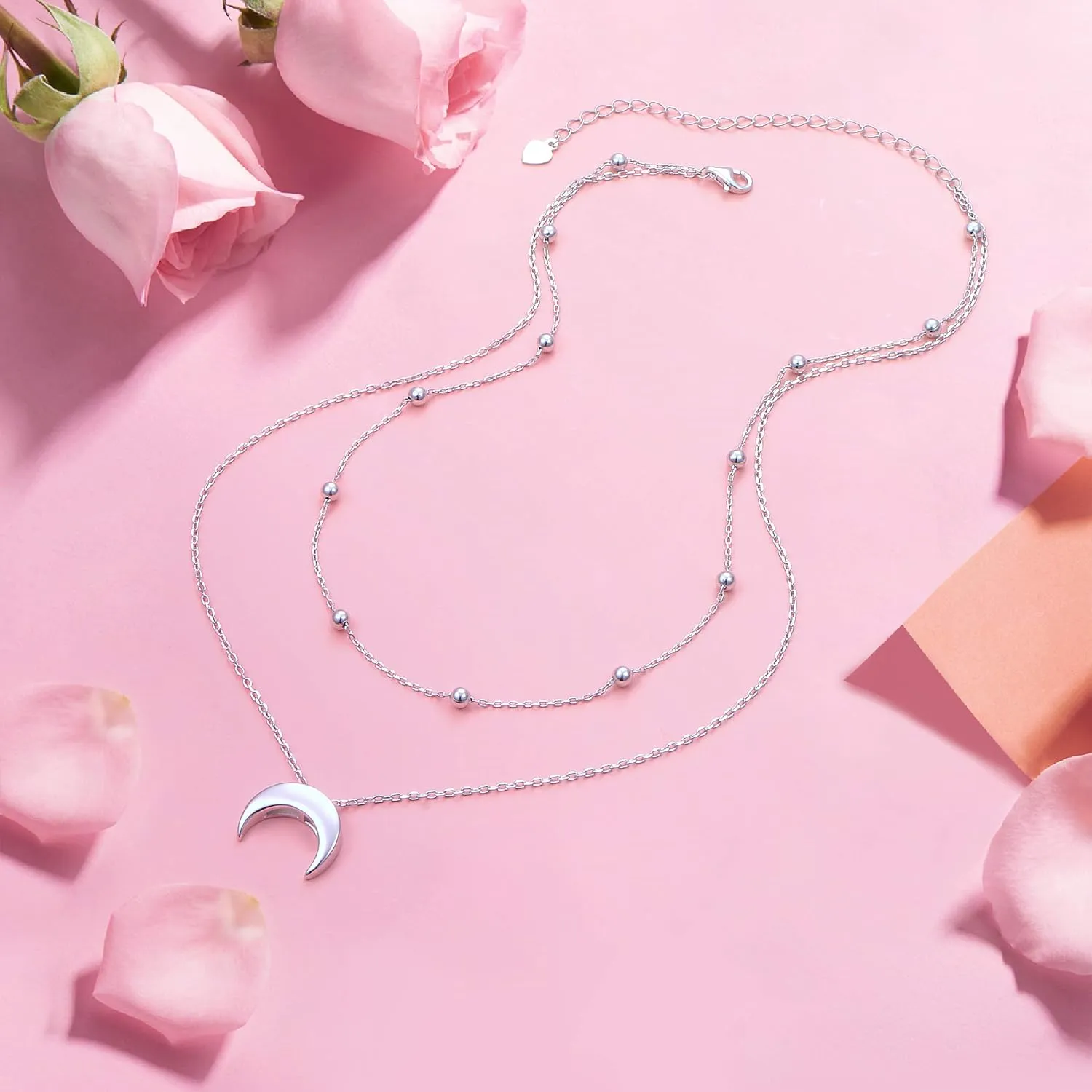 Layered Choker Necklace S925 Sterling Silver Star Full Moon Daisy Flower Pendant Disc Jewelry Adjustable Clavicle Necklaces for Women Girls Birthday Gifts