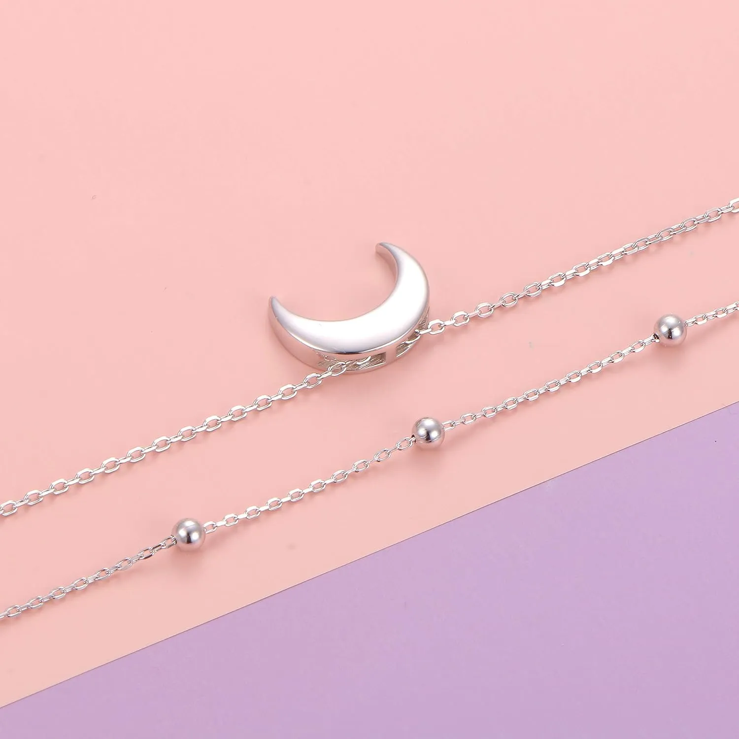 Layered Choker Necklace S925 Sterling Silver Star Full Moon Daisy Flower Pendant Disc Jewelry Adjustable Clavicle Necklaces for Women Girls Birthday Gifts