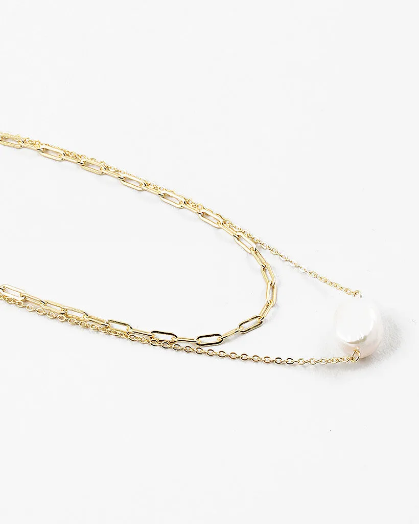 Layered Link and Pearl Necklace