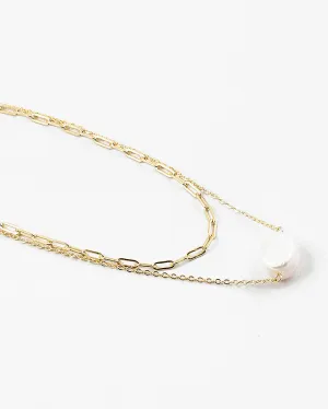 Layered Link and Pearl Necklace