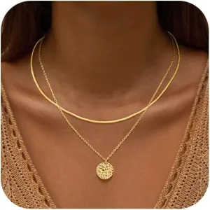Layered Necklace for Woman Gold Trendy Necklace Herringbone Pendant Choker Gold Jewelry for Woman Gift