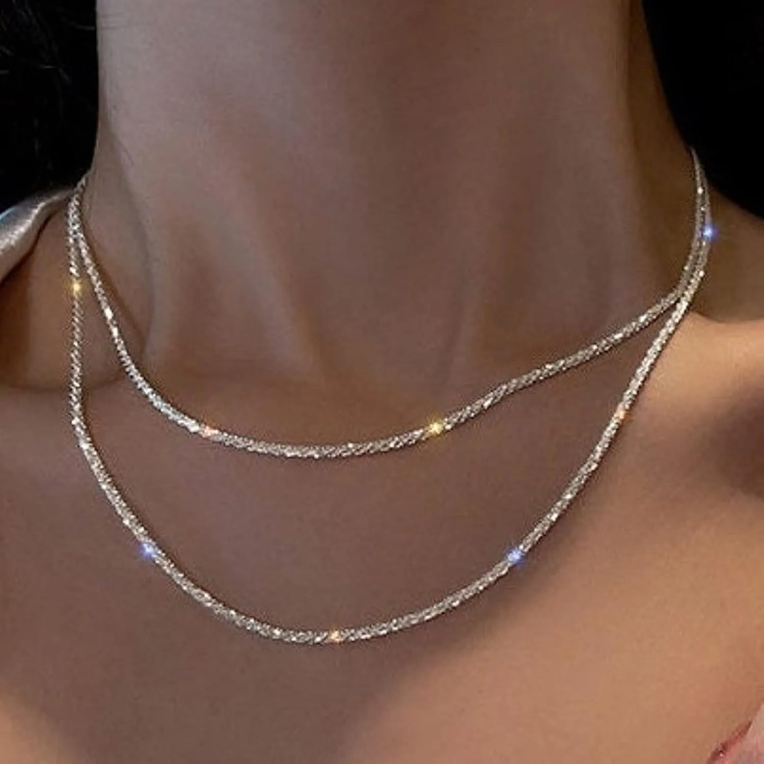 Layered Necklace for Women Dainty 14K Gold/Silver Plated Necklaces Trendy Herringbone Rope Chain Necklace Set Simple Stacked Choker Layering Jewelry Minimalist Gifts