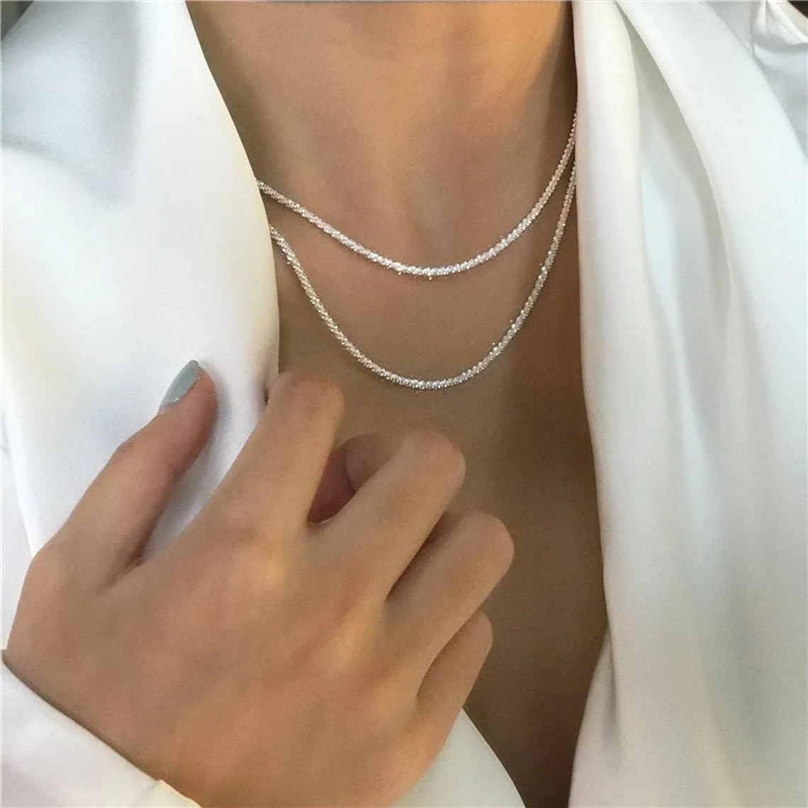 Layered Necklace for Women Dainty 14K Gold/Silver Plated Necklaces Trendy Herringbone Rope Chain Necklace Set Simple Stacked Choker Layering Jewelry Minimalist Gifts
