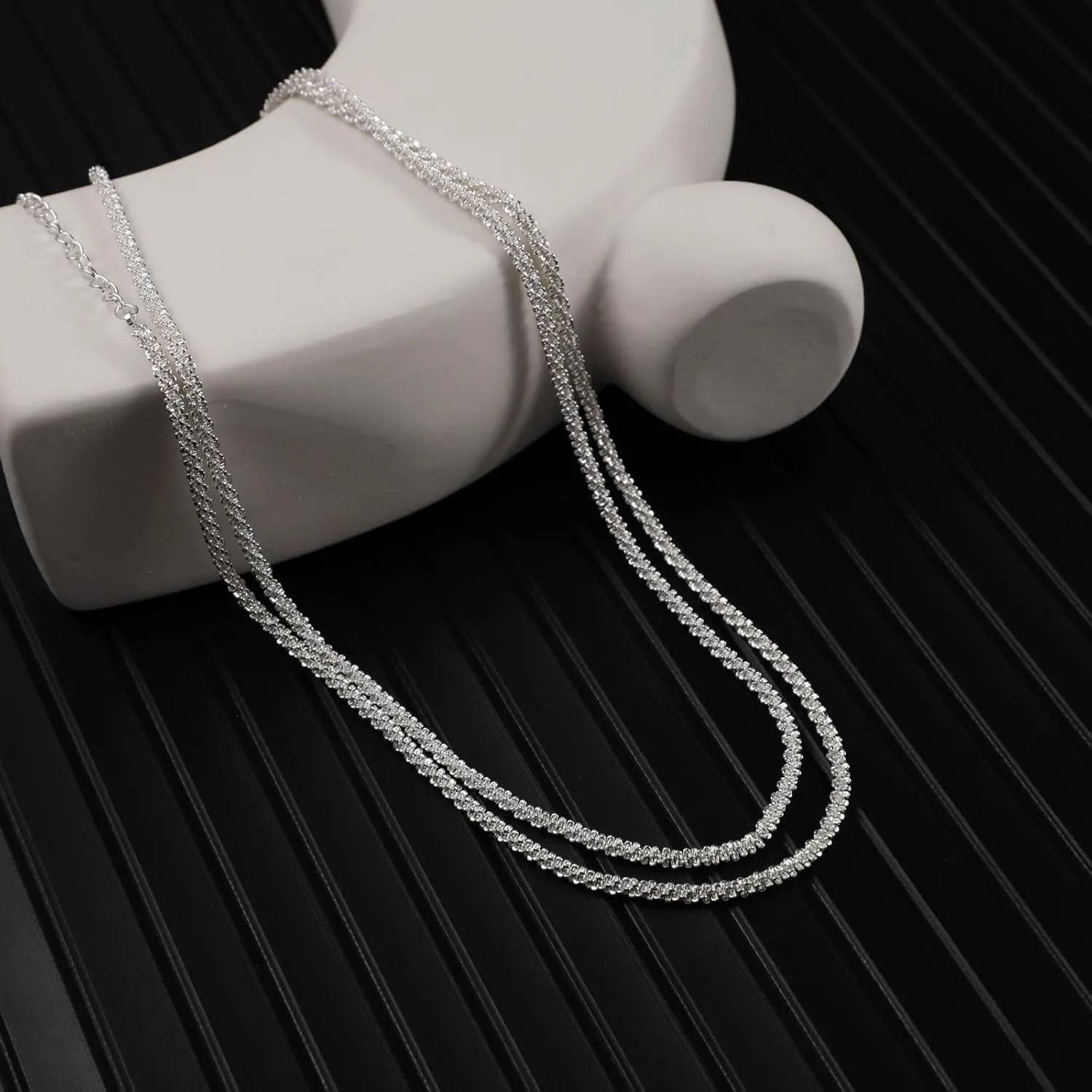 Layered Necklace for Women Dainty 14K Gold/Silver Plated Necklaces Trendy Herringbone Rope Chain Necklace Set Simple Stacked Choker Layering Jewelry Minimalist Gifts