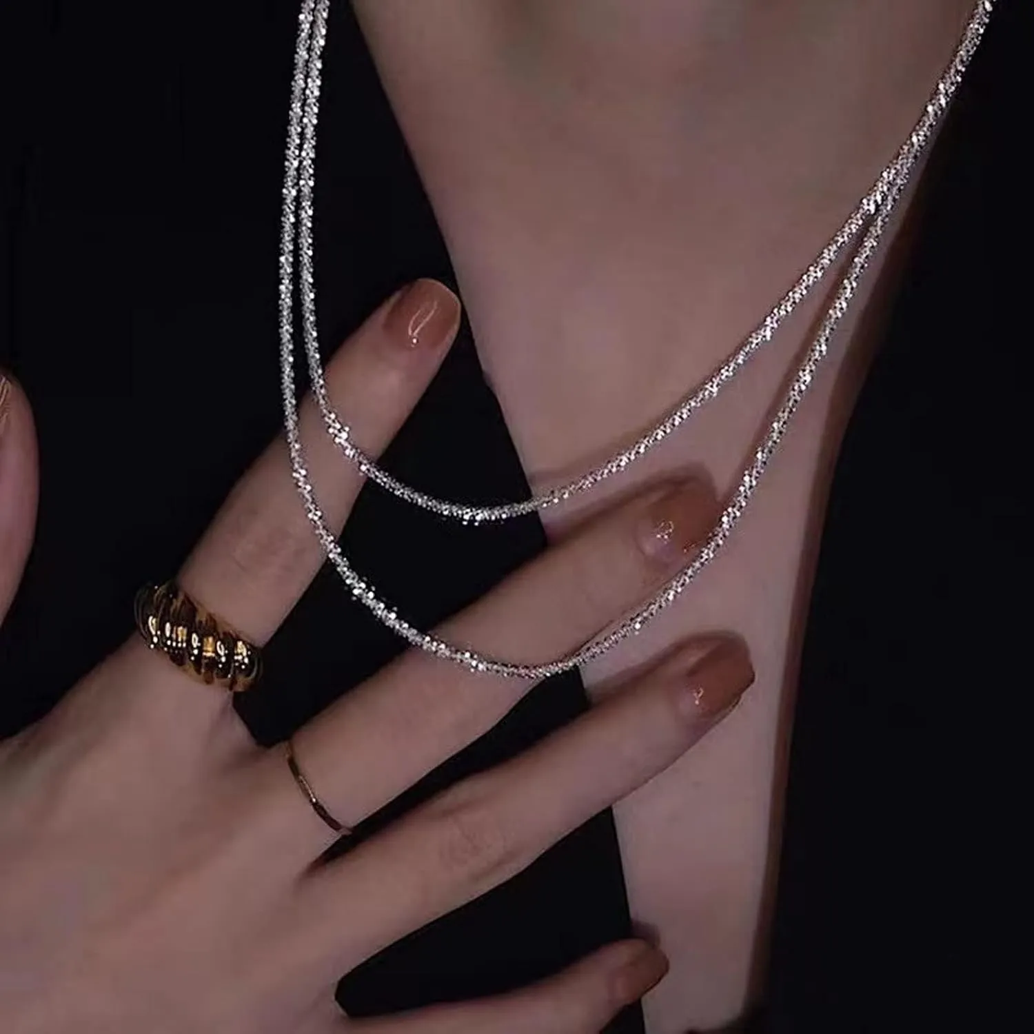Layered Necklace for Women Dainty 14K Gold/Silver Plated Necklaces Trendy Herringbone Rope Chain Necklace Set Simple Stacked Choker Layering Jewelry Minimalist Gifts