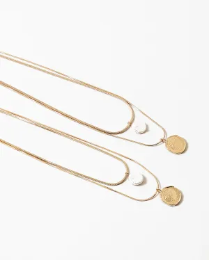 Layered Pearl and Coin Necklace