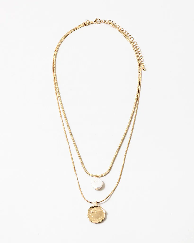 Layered Pearl and Coin Necklace