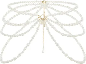 Layered Pearl Waist Chain White Adjustable Women Body Chain Belt Chains Jewelry Accessories for Dress