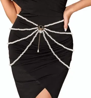 Layered Pearl Waist Chain White Adjustable Women Body Chain Belt Chains Jewelry Accessories for Dress
