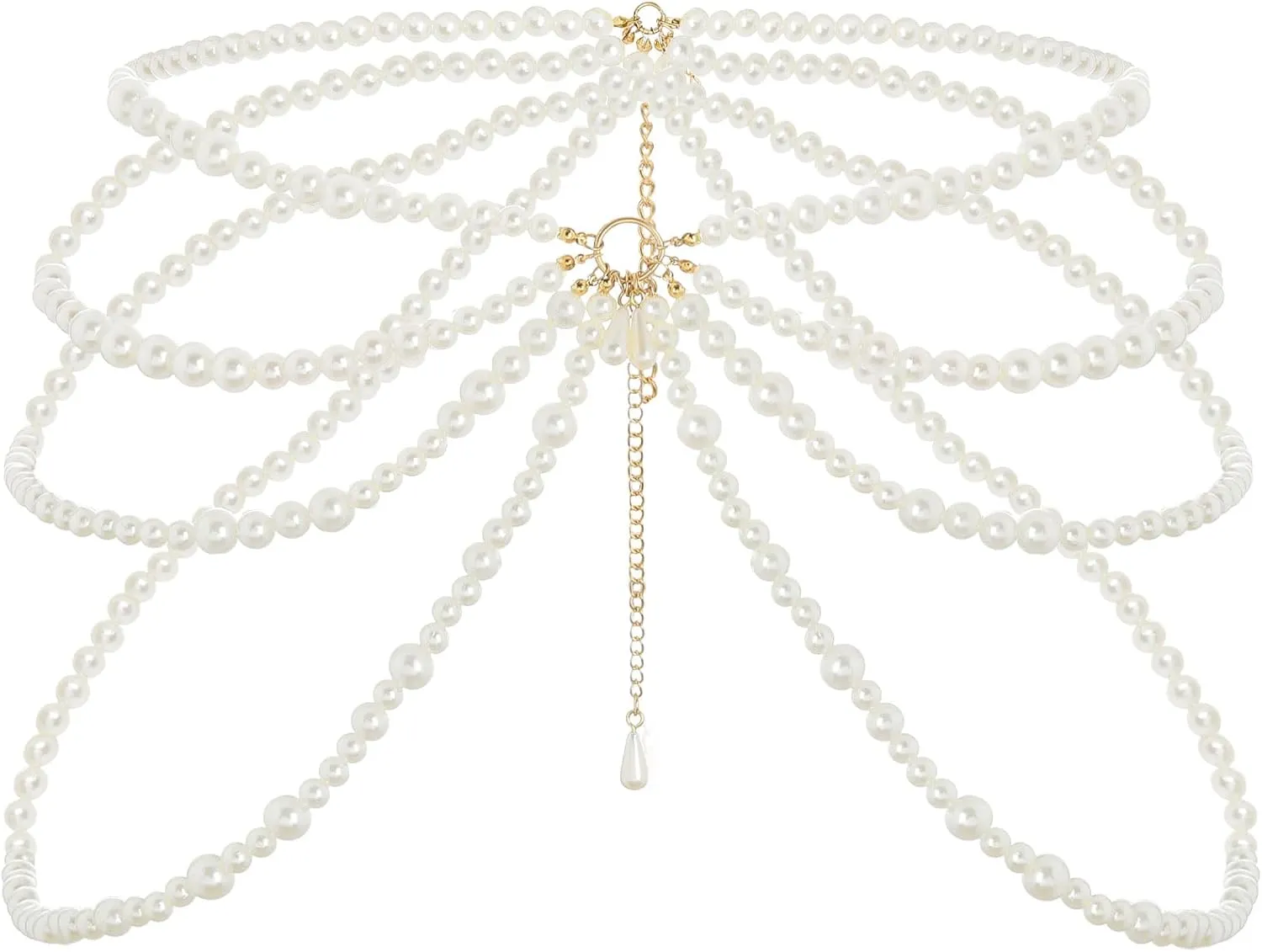Layered Pearl Waist Chain White Adjustable Women Body Chain Belt Chains Jewelry Accessories for Dress