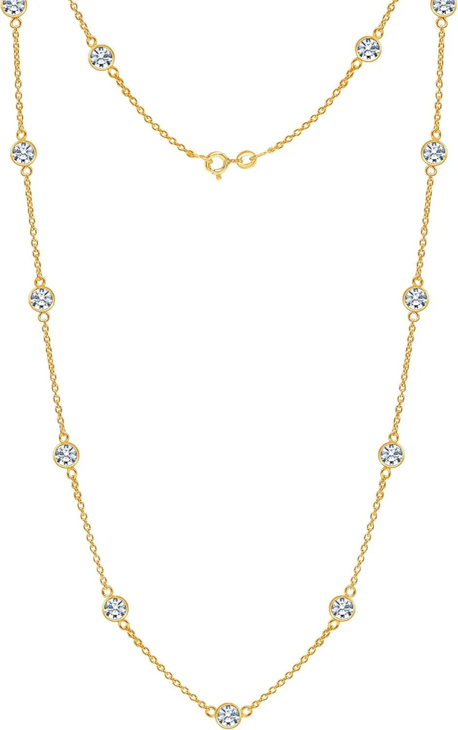 LeCalla 925 Sterling Silver CZ Station Necklace for Women | Italian Round Cubic Zirconia Station Chain Necklace, Made in Italy (16, 18, 20, 24 Inches)