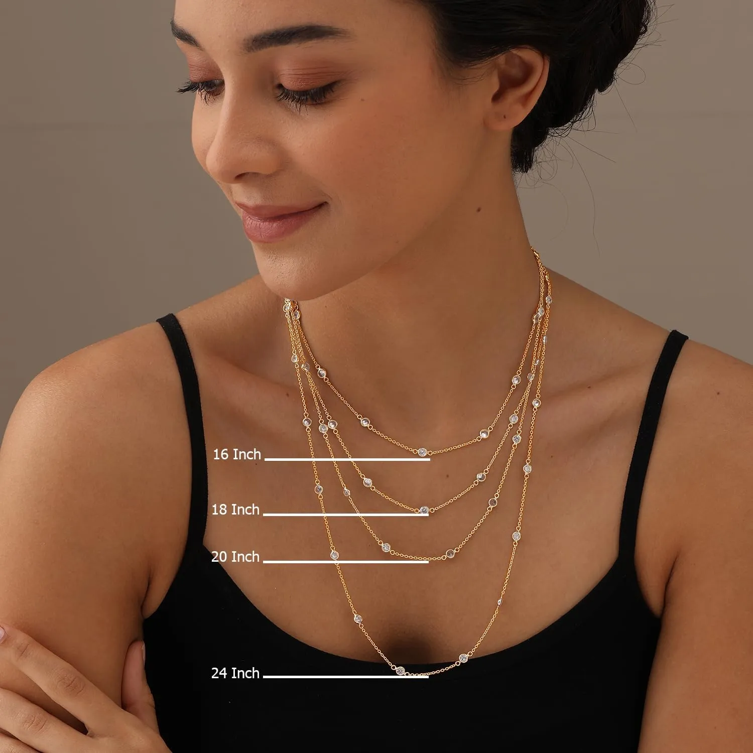 LeCalla 925 Sterling Silver CZ Station Necklace for Women | Italian Round Cubic Zirconia Station Chain Necklace, Made in Italy (16, 18, 20, 24 Inches)