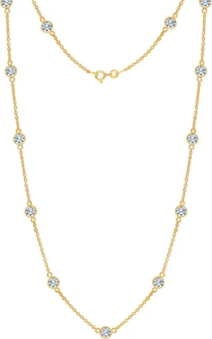 LeCalla 925 Sterling Silver CZ Station Necklace for Women | Italian Round Cubic Zirconia Station Chain Necklace, Made in Italy (16, 18, 20, 24 Inches)