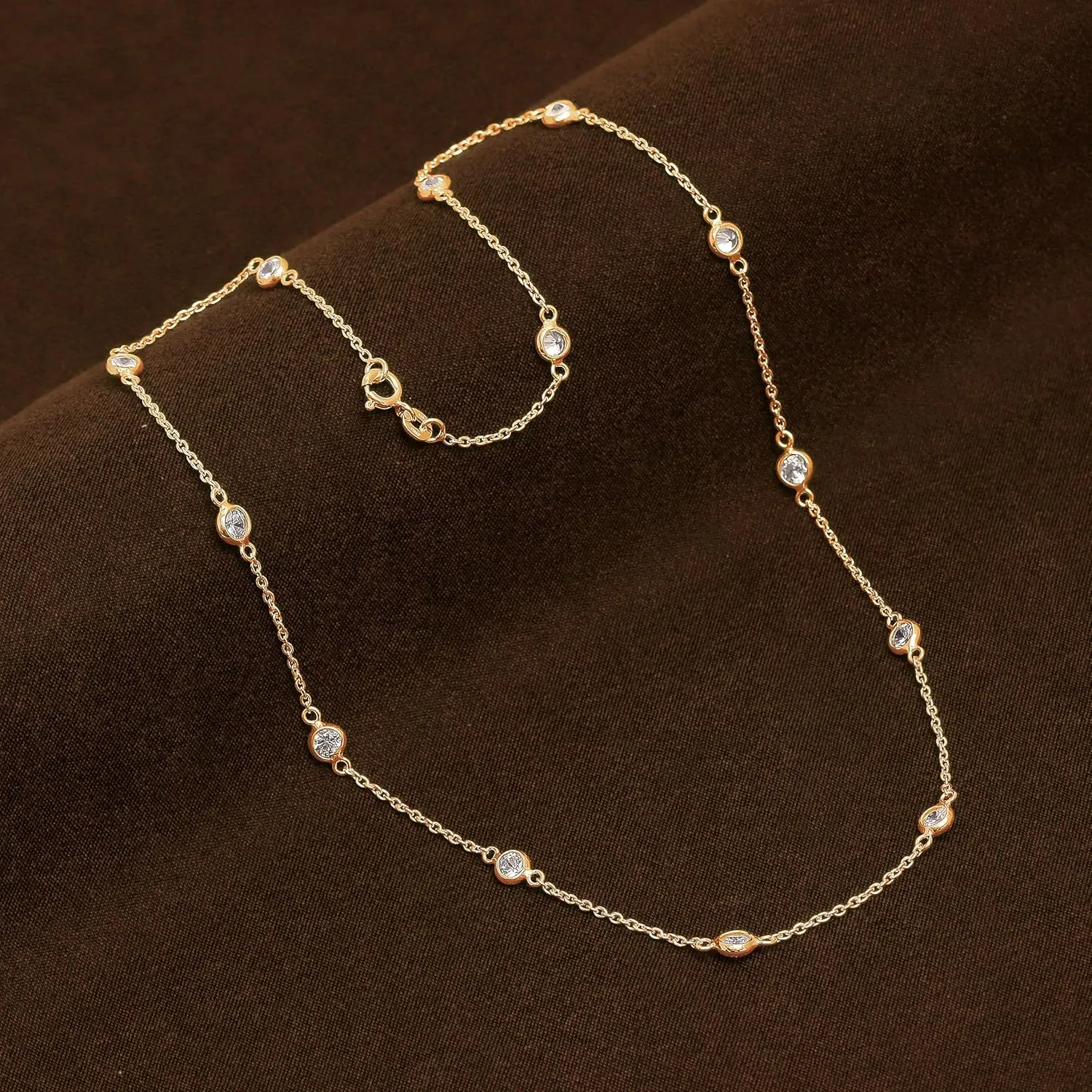 LeCalla 925 Sterling Silver CZ Station Necklace for Women | Italian Round Cubic Zirconia Station Chain Necklace, Made in Italy (16, 18, 20, 24 Inches)