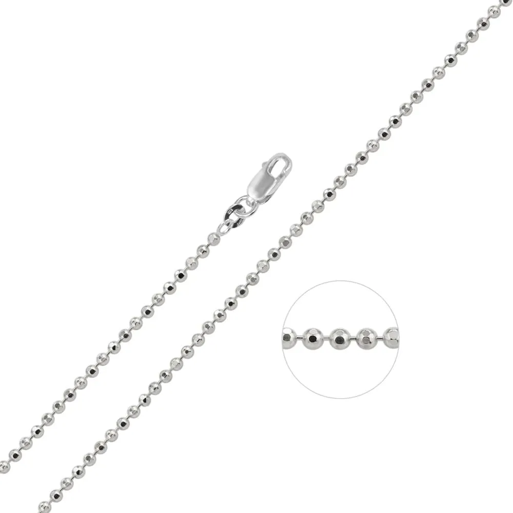 LeCalla 925 Sterling Silver Italian Jewelry Trendy Gift 1.2 MM, 1.50 MM, 2 MM, 3 MM Diamond-Cut Ball Chain Necklace for Teen Women with Lobster Clasp (16, 18, 20, 22, 24 Inches)