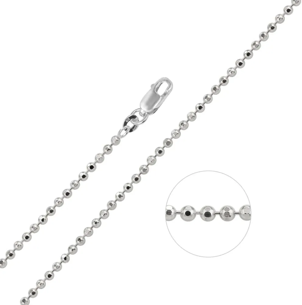 LeCalla 925 Sterling Silver Italian Jewelry Trendy Gift 1.2 MM, 1.50 MM, 2 MM, 3 MM Diamond-Cut Ball Chain Necklace for Teen Women with Lobster Clasp (16, 18, 20, 22, 24 Inches)