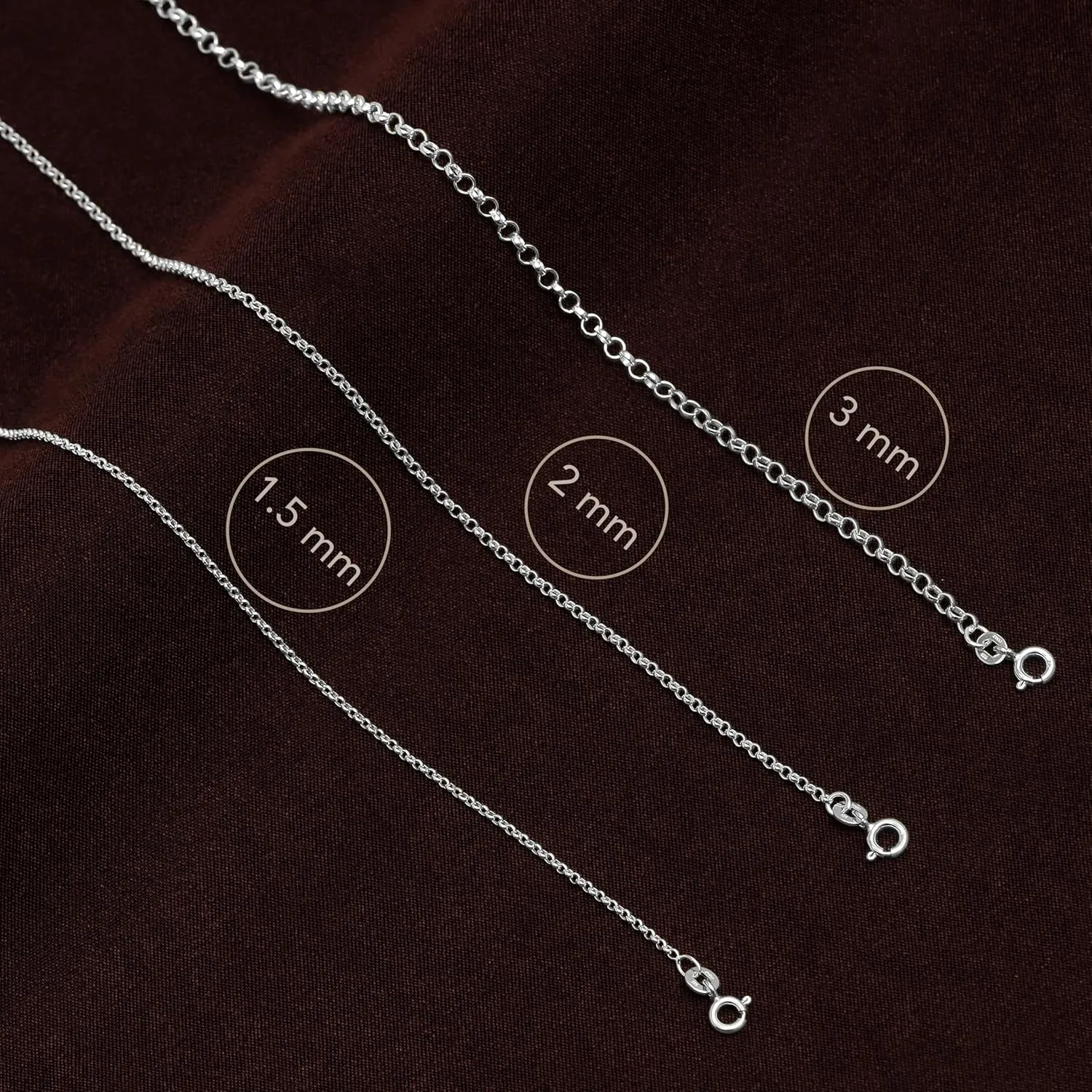 LeCalla 925 Sterling Silver Italian Jewelry Trendy Gift 1.5 MM, 2 MM, 3 MM Rolo Link Chain Necklace for Teen Women and Men with Spring Ring Clasp (16, 18, 20, 24 Inches)