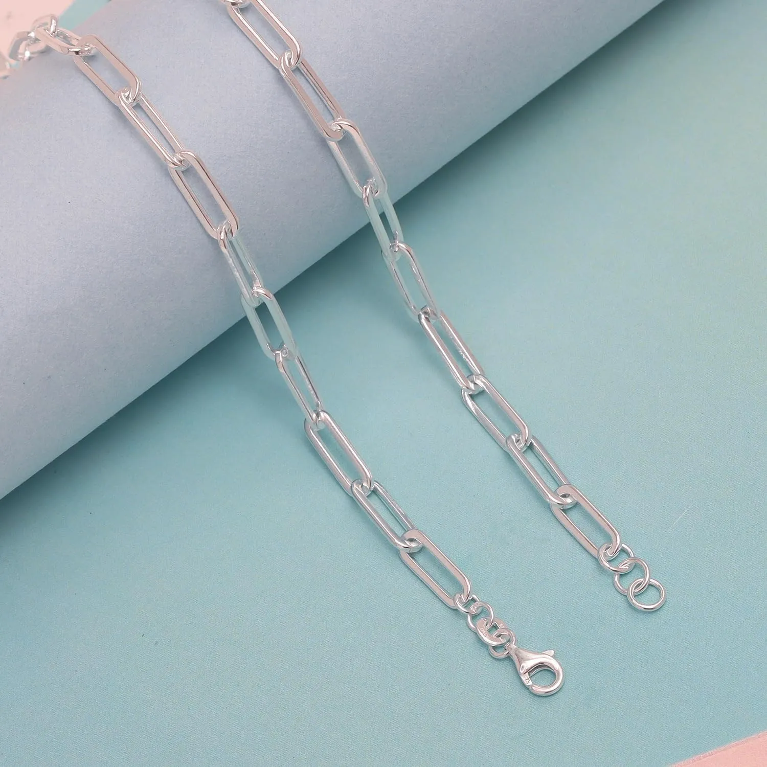 LeCalla 925 Sterling Silver Italian Paperclip Chain Necklace for Teen Women and Men (18, 20, 24, 36 Inches)