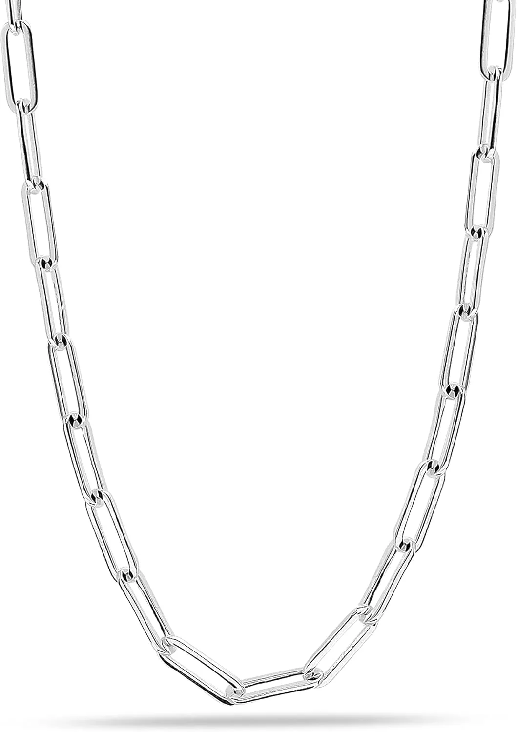 LeCalla 925 Sterling Silver Italian Paperclip Chain Necklace for Teen Women and Men (18, 20, 24, 36 Inches)