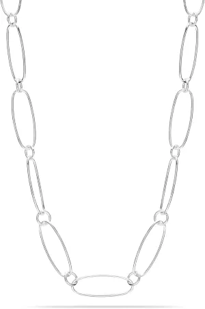 LeCalla 925 Sterling Silver Necklace Big Link 6.5MM 7MM Handmade Italian Paperclip Link Chain Necklace for Women, Made in Italy (18, 20, 24, 36 Inches)