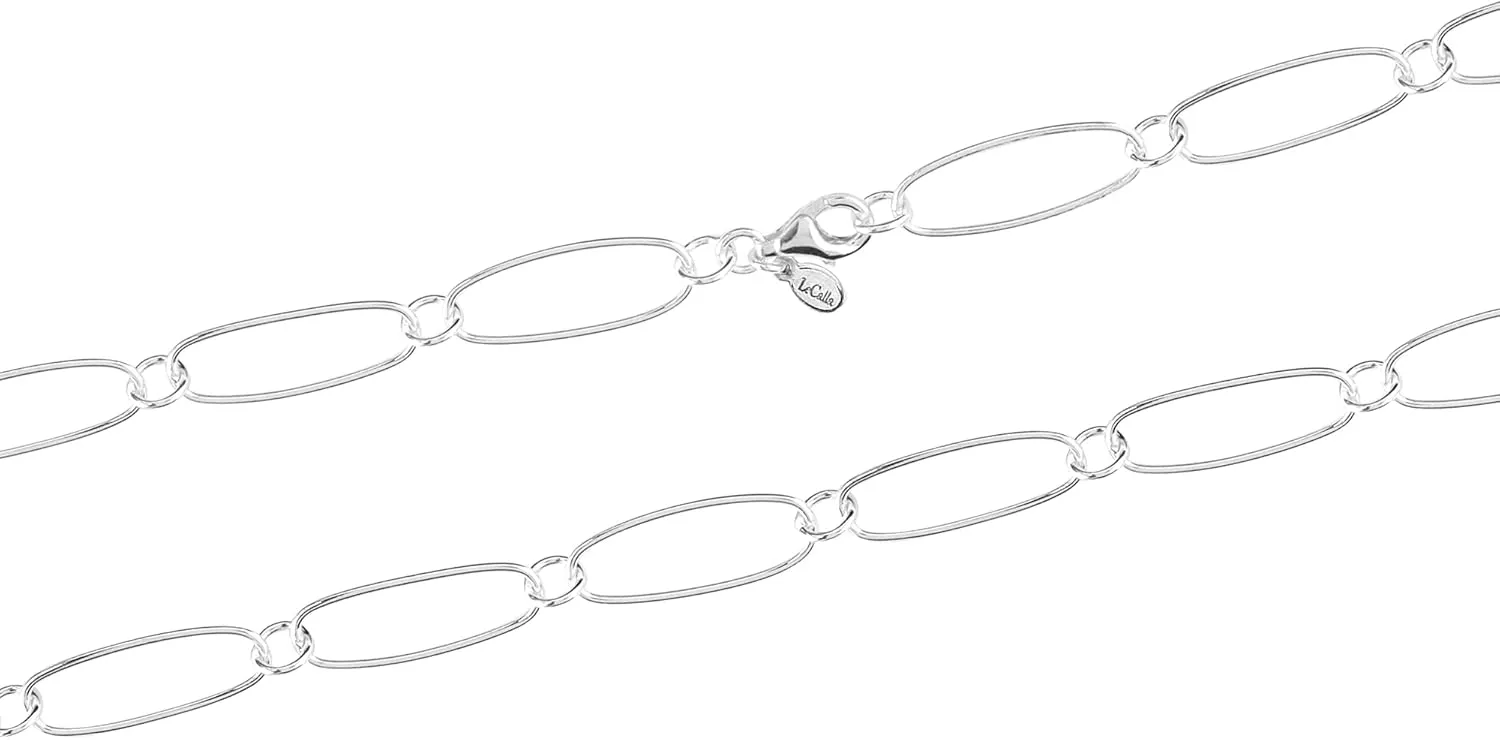 LeCalla 925 Sterling Silver Necklace Big Link 6.5MM 7MM Handmade Italian Paperclip Link Chain Necklace for Women, Made in Italy (18, 20, 24, 36 Inches)
