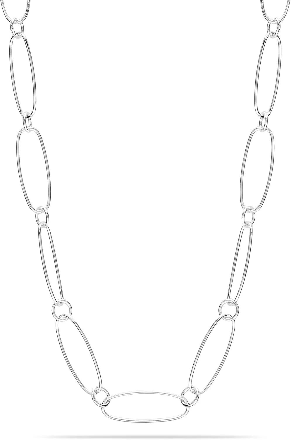 LeCalla 925 Sterling Silver Necklace Big Link 6.5MM 7MM Handmade Italian Paperclip Link Chain Necklace for Women, Made in Italy (18, 20, 24, 36 Inches)