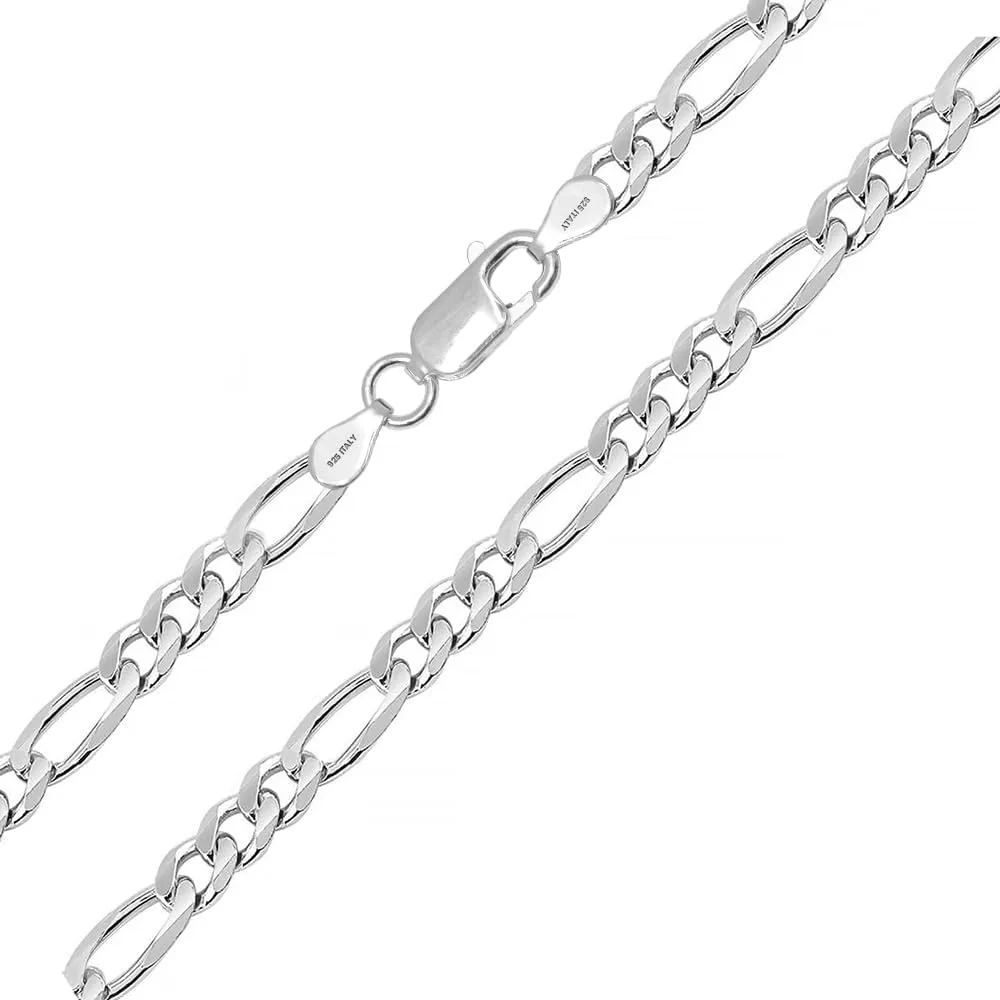 LeCalla Italian 925 Sterling Silver, 18K Gold Plated 3.5MM, 7MM Solid Diamond-Cut Figaro Link Chain Necklace for Women Men (16, 18, 20, 22, 24, 26 Inches), Made in Italy