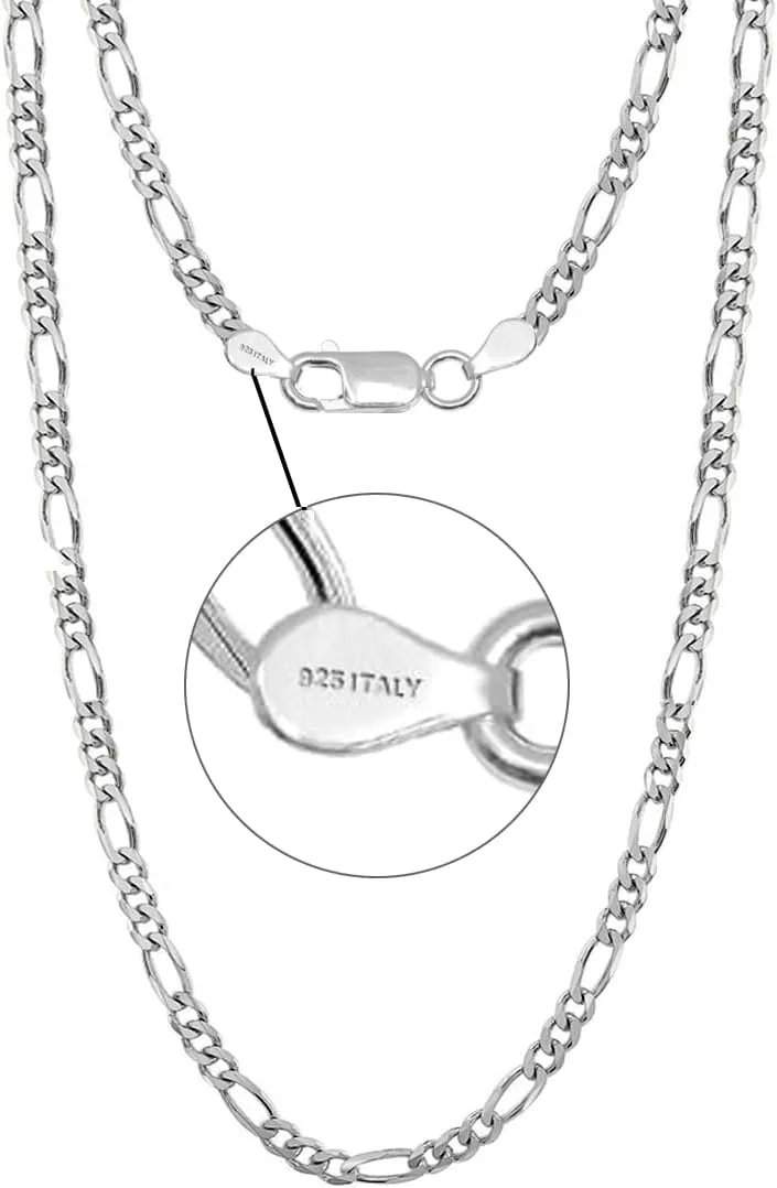 LeCalla Italian 925 Sterling Silver, 18K Gold Plated 3.5MM, 7MM Solid Diamond-Cut Figaro Link Chain Necklace for Women Men (16, 18, 20, 22, 24, 26 Inches), Made in Italy