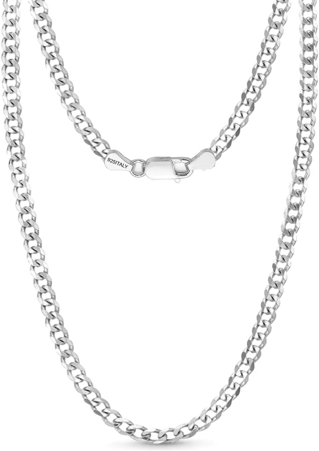 LeCalla Italian Solid 925 Sterling Silver 3.8mm Diamond-Cut Cuban Link Curb Chain Necklace for Women Men(16, 18, 20, 22, 24 Inches), Made in Italy