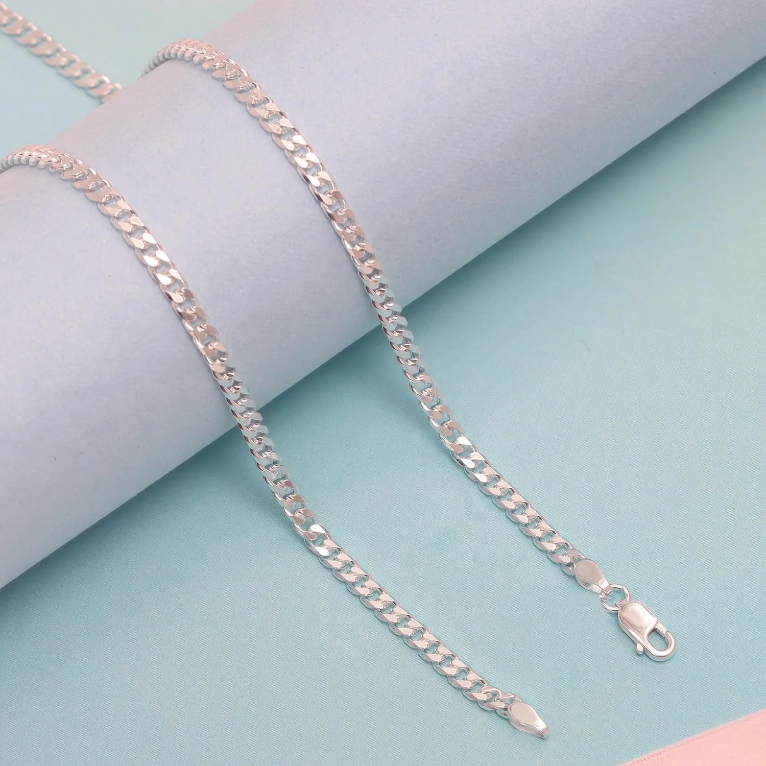 LeCalla Italian Solid 925 Sterling Silver 3.8mm Diamond-Cut Cuban Link Curb Chain Necklace for Women Men(16, 18, 20, 22, 24 Inches), Made in Italy