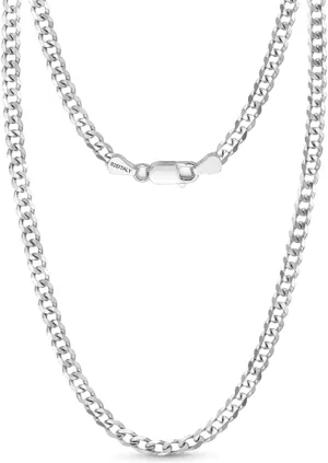 LeCalla Italian Solid 925 Sterling Silver 3.8mm Diamond-Cut Cuban Link Curb Chain Necklace for Women Men(16, 18, 20, 22, 24 Inches), Made in Italy
