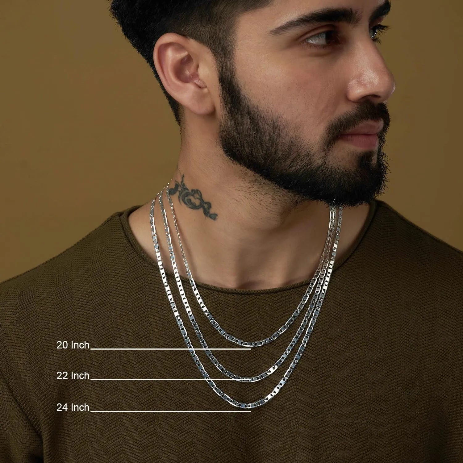 LeCalla Solid 925 Sterling Silver Italian 3 MM, 4 MM Diamond-Cut Solid Flat Mariner Link Chain Necklace for Women Men with Lobster Clasp, Made in Italy (16, 18, 20, 22, 24 Inches)