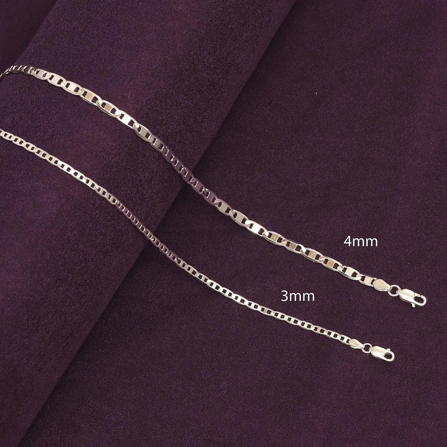 LeCalla Solid 925 Sterling Silver Italian 3 MM, 4 MM Diamond-Cut Solid Flat Mariner Link Chain Necklace for Women Men with Lobster Clasp, Made in Italy (16, 18, 20, 22, 24 Inches)