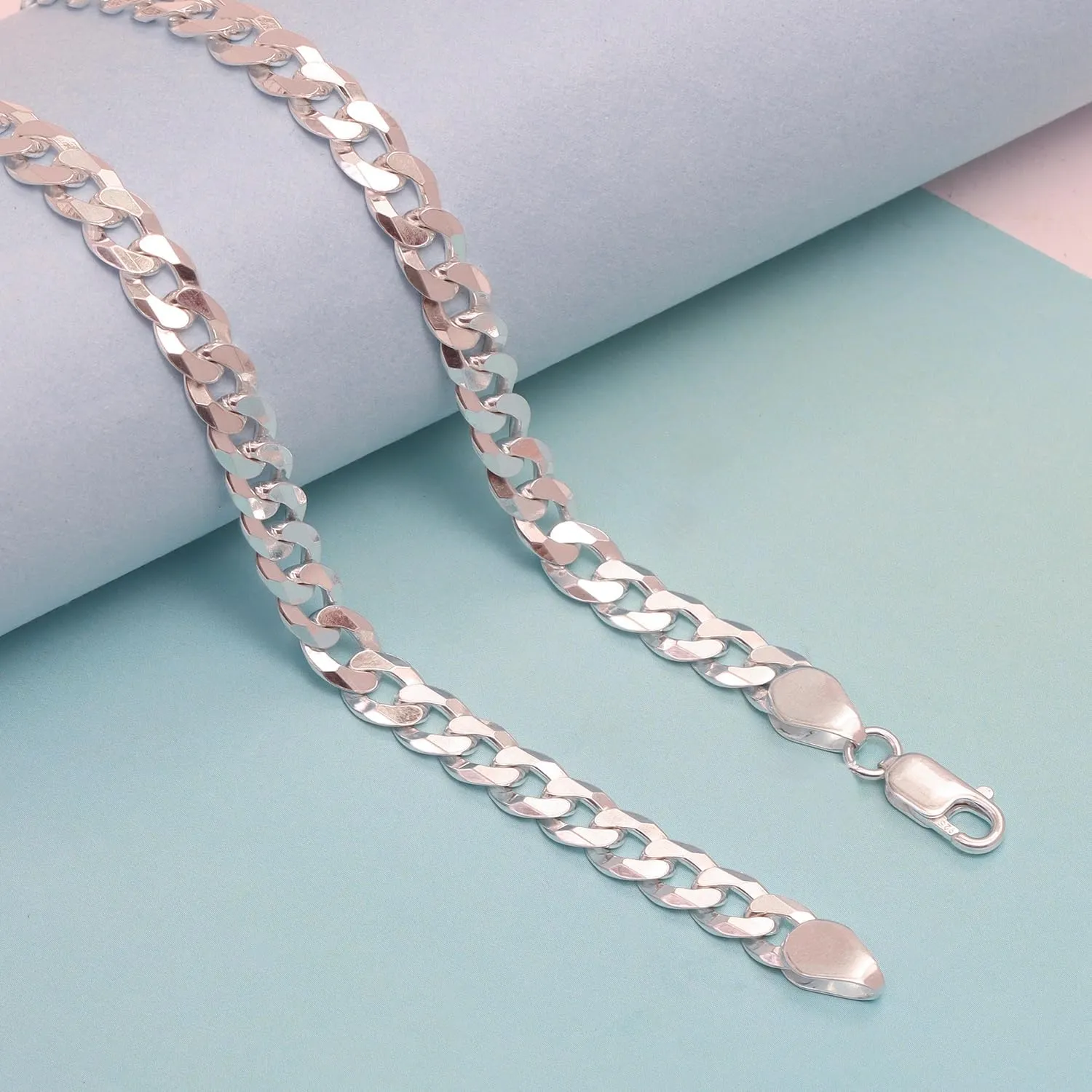 LeCalla Solid 925 Sterling Silver Italian 5mm, 6mm Diamond-Cut Cuban Link Curb Chain Necklace for Men Women (16, 18, 20, 22, 24, 26 Inches), Made in Italy