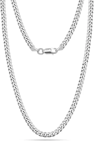 LeCalla Solid 925 Sterling Silver Italian 5mm, 6mm Diamond-Cut Cuban Link Curb Chain Necklace for Men Women (16, 18, 20, 22, 24, 26 Inches), Made in Italy