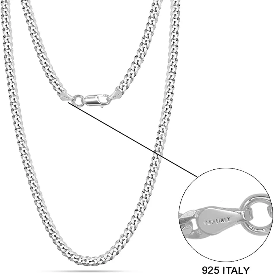 LeCalla Solid 925 Sterling Silver Italian 5mm, 6mm Diamond-Cut Cuban Link Curb Chain Necklace for Men Women (16, 18, 20, 22, 24, 26 Inches), Made in Italy