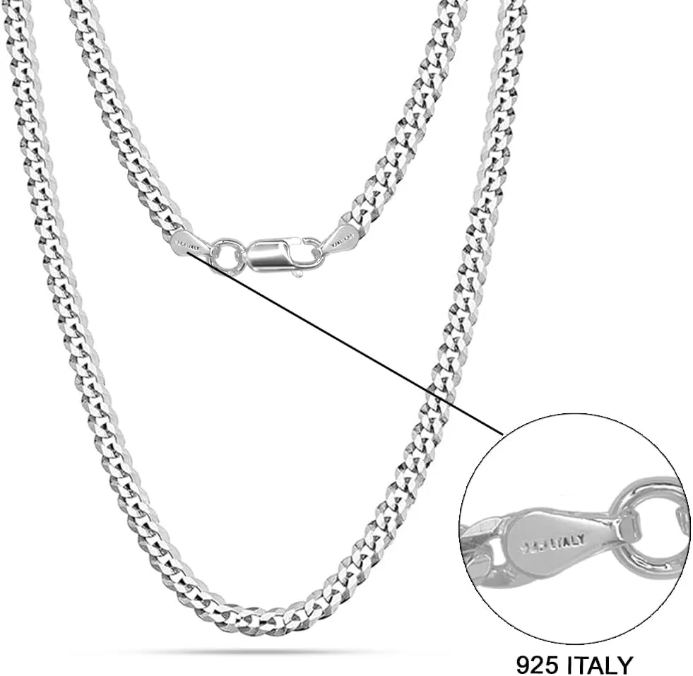 LeCalla Solid 925 Sterling Silver Italian 5mm, 6mm Diamond-Cut Cuban Link Curb Chain Necklace for Men Women (16, 18, 20, 22, 24, 26 Inches), Made in Italy