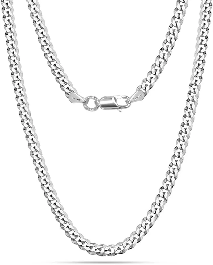 LeCalla Solid 925 Sterling Silver Italian 5mm, 6mm Diamond-Cut Cuban Link Curb Chain Necklace for Men Women (16, 18, 20, 22, 24, 26 Inches), Made in Italy