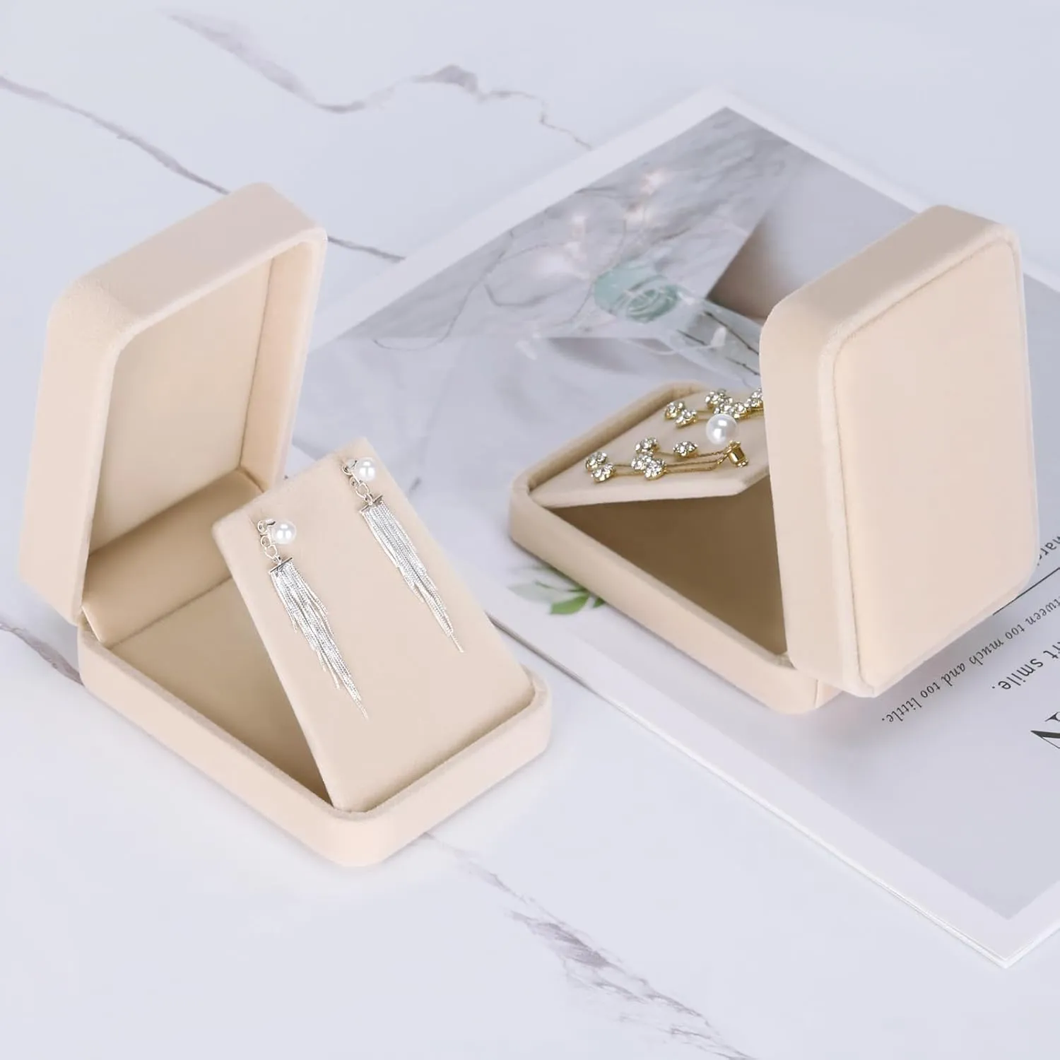 LETURE 2 Pieces Velvet Jewelry Gift Boxes for Necklace Pendant Earring Bracelet, Small Jewelry Storage Display Case for Christmas Wedding Engagement Birthday Anniversary (Apricot)