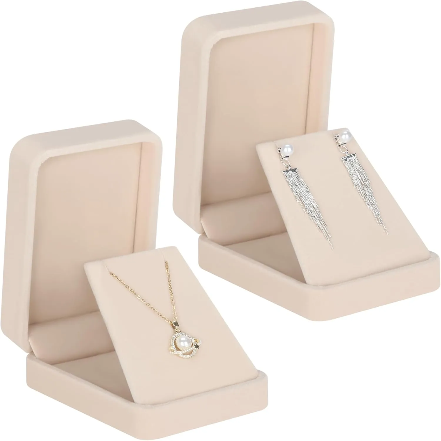 LETURE 2 Pieces Velvet Jewelry Gift Boxes for Necklace Pendant Earring Bracelet, Small Jewelry Storage Display Case for Christmas Wedding Engagement Birthday Anniversary (Apricot)