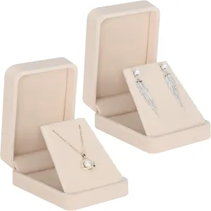 LETURE 2 Pieces Velvet Jewelry Gift Boxes for Necklace Pendant Earring Bracelet, Small Jewelry Storage Display Case for Christmas Wedding Engagement Birthday Anniversary (Apricot)