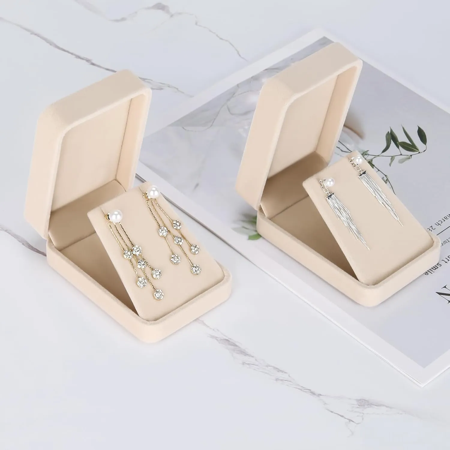 LETURE 2 Pieces Velvet Jewelry Gift Boxes for Necklace Pendant Earring Bracelet, Small Jewelry Storage Display Case for Christmas Wedding Engagement Birthday Anniversary (Apricot)