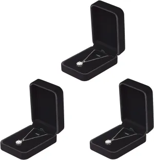LETURE 3 Pieces Velvet Pendant Necklace Gift Boxes Set, Classic Jewelry Packaging Storage Case, Jewellry Display Box for Wedding, Engagement, Proposal, Birthday and Anniversary (Black)