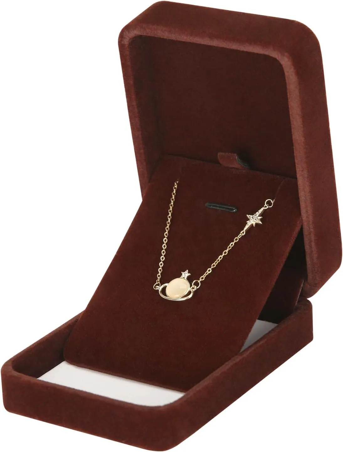LETURE 3 Pieces Velvet Pendant Necklace Gift Boxes Set, Classic Jewelry Packaging Storage Case, Jewellry Display Box for Wedding, Engagement, Proposal, Birthday and Anniversary (Coffee-3pcs)