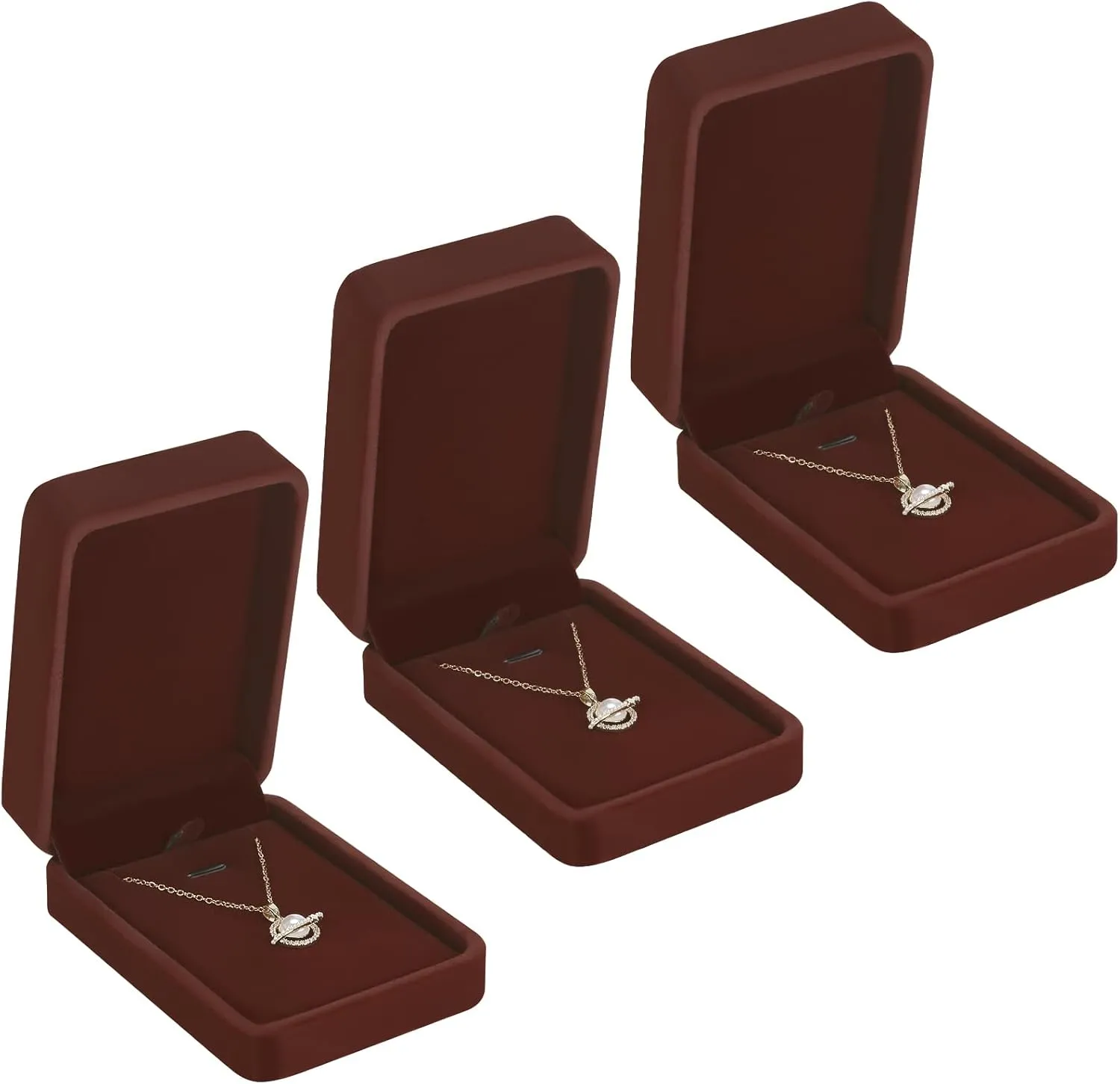 LETURE 3 Pieces Velvet Pendant Necklace Gift Boxes Set, Classic Jewelry Packaging Storage Case, Jewellry Display Box for Wedding, Engagement, Proposal, Birthday and Anniversary (Coffee-3pcs)