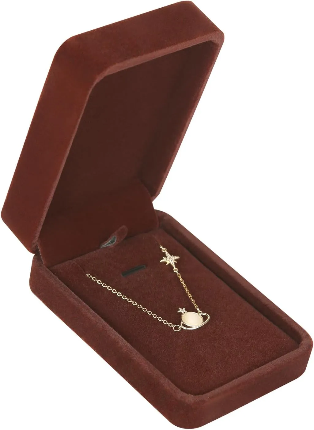 LETURE 3 Pieces Velvet Pendant Necklace Gift Boxes Set, Classic Jewelry Packaging Storage Case, Jewellry Display Box for Wedding, Engagement, Proposal, Birthday and Anniversary (Coffee-3pcs)