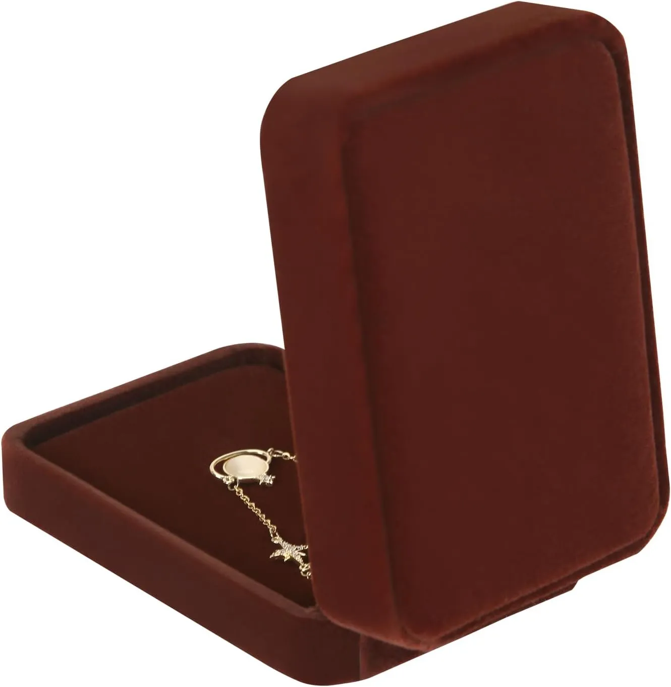 LETURE 3 Pieces Velvet Pendant Necklace Gift Boxes Set, Classic Jewelry Packaging Storage Case, Jewellry Display Box for Wedding, Engagement, Proposal, Birthday and Anniversary (Coffee-3pcs)
