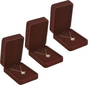 LETURE 3 Pieces Velvet Pendant Necklace Gift Boxes Set, Classic Jewelry Packaging Storage Case, Jewellry Display Box for Wedding, Engagement, Proposal, Birthday and Anniversary (Coffee-3pcs)